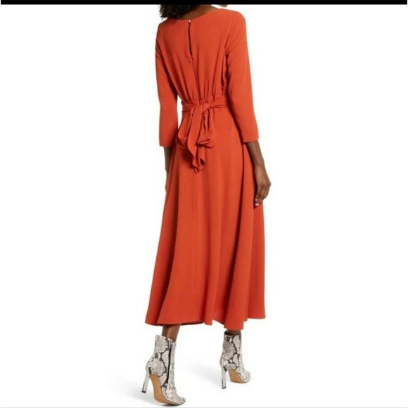 JULIA JORDAN ORANGE 3/4 SLEEVE A-LINE BOAT NECK MIDI DRESS WOMEN'S SIZE… - Picture 4 of 12